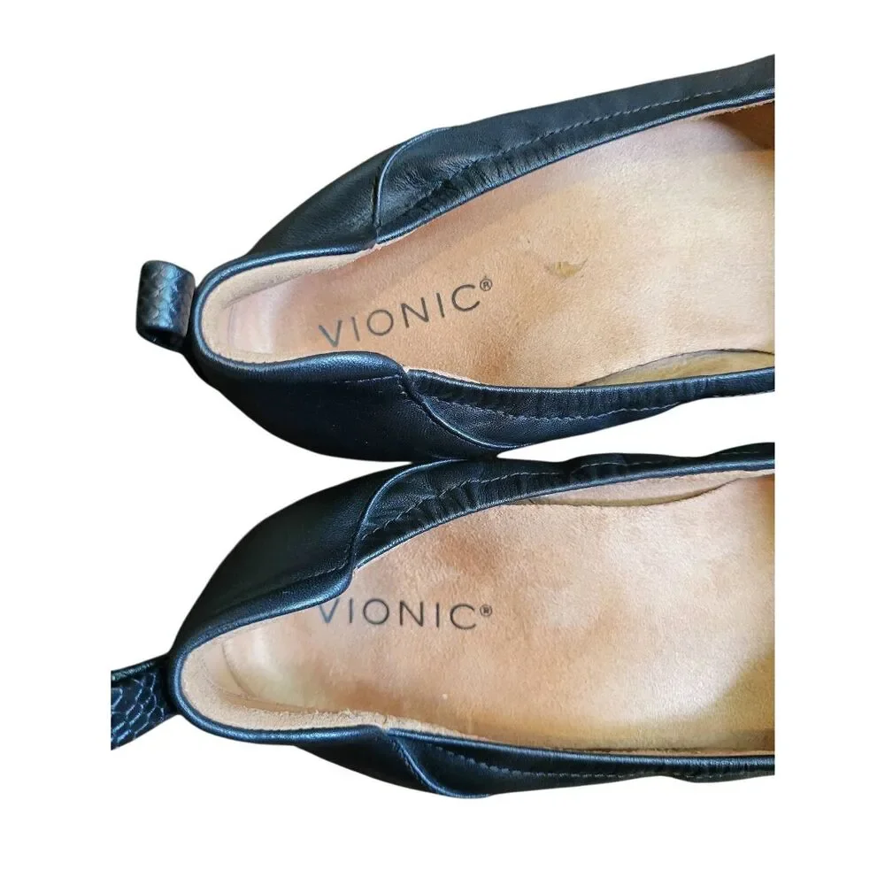Vionic Wedge Shoes Women's 9 Black Jacey Leather Slip On Comfort Orthotic